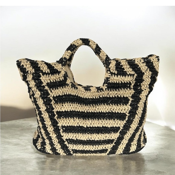 Billabong Handbags - Billabong Talk To The Palm Paper Woven Straw Tote Bag Black & Natural Colour